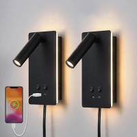 Moluola Led Wall Lamp Wall Mounted Reading Lights Set Of 2 Adjustable Headboard Plug In Wall Sconce With Usb Ca Ports Headboa