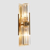 Fulesi Modern Luxury Crystal Wall Sconce 2-Light Gold Mid Century Brass Wall Lighting Elegant Bedside Wall Lamp For Bedroom Hallway Bathroom