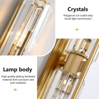 Fulesi Modern Luxury Crystal Wall Sconce 2-Light Gold Mid Century Brass Wall Lighting Elegant Bedside Wall Lamp For Bedroom Hallway Bathroom