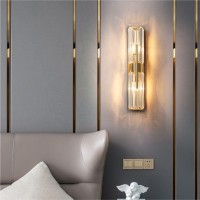 Fulesi Modern Luxury Crystal Wall Sconce 2-Light Gold Mid Century Brass Wall Lighting Elegant Bedside Wall Lamp For Bedroom Hallway Bathroom