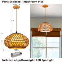 Yiizon Pendant Light Rattan Hanging Lights With Updownlight Led Spotlight Bamboo Hanging Lamp Handmade Woven Boho Wicker Baske