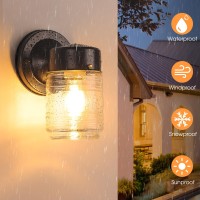 Matameye Jelly Jar Outdoor Wall Lantern Black Exterior Waterproof Wall Mount Lighting Fixture Antirust Front Door Wall Sconce