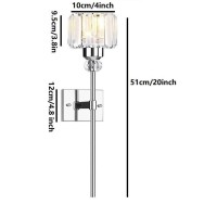 Modern Wall Sconces Lighting Battery Operated Set Of 2,No Wiring Rechargeable Wall Lights Fixture With Wireless Remote,Clear Glass Long Wall Lamp Silver For Bedroom Bathroom Living Room Vanity Light