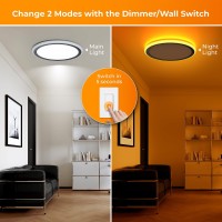 Blnan Dimmable Led Flush Mount Ceiling Light With Night Light 2000K 13 Inch 24W 3000K 4000K 5000K Selectable Round White Low P