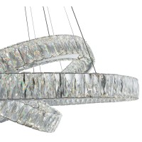 DetailsThis crystal Elegance LED chandelier is a timeless piece that adds perfect dash of modern decor to any home Finesse Decors chandelier features three round rings that can be adjusted to your liking allowing you to create the perfect decor to feature