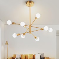 Sunwish Modern Chandelier Gold Sputnik Ceiling Light Fixture Height Adjustable Flush Mount 8Light E26 Base Living Room Sputnik