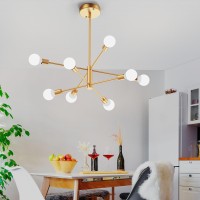 Sunwish Modern Chandelier Gold Sputnik Ceiling Light Fixture Height Adjustable Flush Mount 8Light E26 Base Living Room Sputnik