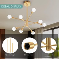 Sunwish Modern Chandelier Gold Sputnik Ceiling Light Fixture Height Adjustable Flush Mount 8Light E26 Base Living Room Sputnik