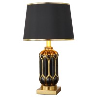 Cironi Ceramic Table Lamps,Nordic Light Luxury Ceramic Bedside Table Lamps,Black Gold Edge Desk Lamps With Black Drum Fabric Shade, For Living Room, Bedroom,33