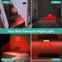 Zocifiner Red Motion Sensor Night Lights Rechargeable Red Night Lights Wireless Stick On Motion Sensor Red Lights For Bathroom