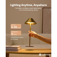 Lalavon Gold Lamp Table, Cordless Table Lamps Rechargeable, 3 Color Stepless Dimming Touch Lamp, Small Battery Operated Lamp For Home/Living Room