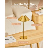 Lalavon Gold Lamp Table, Cordless Table Lamps Rechargeable, 3 Color Stepless Dimming Touch Lamp, Small Battery Operated Lamp For Home/Living Room