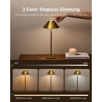 Bojim Gold Table Lamp Cordless Rechargeable Battery Operated Lamps For Home 3 Color Stepless Small Dimmable Touch Lamp Wirele