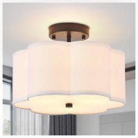 Widluth Modern Semi Flush Mount Ceiling Light Modern 3Lights Black Drum Ceiling Lighting Fixture With Linen Shade Vintage Ceili