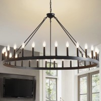 Sarudiir 53 Inch Large Farmhouse Wagon Wheel Chandelier,Black 30-Light Rustic Round Hanging Light Fixture,Outdoor Wheel Chandelier For Porch High Ceilings Dining Room, Living Room, Entryway