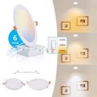 Jarlstar 8 Inch Led Recessed Light With Junction Box6Pack Ultra Thin Led Recessed Lights 3Cct 3000K4000K6000K Selectable Dimm