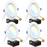 Sunco 4 Pack 6 Inch 5 Cct Gimbal Led Recessed Light Slim 1350Lm High Brightness 2700K3000K4000K5000K6000K Selectable 12W