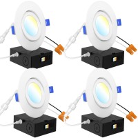 Sunco 4 Pack 4 Inch Gimbal Led Recessed Light Slim 900Lm High Brightness 2700K3000K4000K5000K6000K Selectable 8W Angled