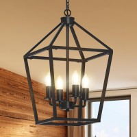 Sunwish Farmhouse Chandelier 4Light Black Industrial Lantern Ceiling Light Fixtures For Dining Room Metal Cage Adjustable Hei