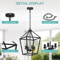 Sunwish Farmhouse Chandelier 4Light Black Industrial Lantern Ceiling Light Fixtures For Dining Room Metal Cage Adjustable Hei