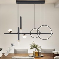 Oranoor Led Modern Chandeliers For Dining Room Dimmable Black Gold Chandelier Kitchen Pendant Lighting Over Island Linear Ring