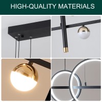 Oranoor Led Modern Chandeliers For Dining Room Dimmable Black Gold Chandelier Kitchen Pendant Lighting Over Island Linear Ring