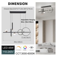 Oranoor Led Modern Chandeliers For Dining Room Dimmable Black Gold Chandelier Kitchen Pendant Lighting Over Island Linear Ring