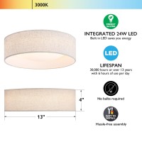 Calokes 13 Fabric Flush Mount Ceiling Light 24W 3000K Led Closed To Ceiling Light Fixture With Classic Linen Drum Design For