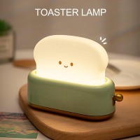 Green Toaster Lamp, Adjustable Warm Light, Usb Rechargeable Small Bedroom Desk Lamp With Bread Shape, Vintage Style, Compact Design For Night Light, Bedside Lamp, Ambience Lamp