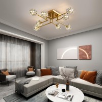 Okes Modern Crystal Ceiling Light Semi Flush Mount Ceiling Light Fixture With 8Lights Gold Sputnik Chandeliers For Bedroom Dini