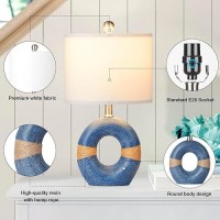 Cinkeda Coastal Blue Table Lamps For Bedroom Nightstand 18In Rattan Bedside Lamp Set Of 2 Small Nautical Lamps For Living Room