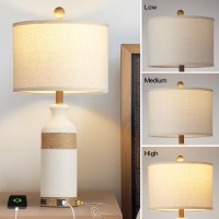 Cinkeda Boho Rattan Table Lamps For Bedroom Nightstand 26 Farmhouse Bedside Lamp Set Of 2 With Usb Ca Ports Ac Outlet 3Way