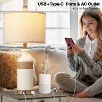 Cinkeda Boho Rattan Table Lamps For Bedroom Nightstand 26 Farmhouse Bedside Lamp Set Of 2 With Usb Ca Ports Ac Outlet 3Way