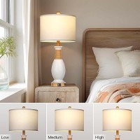 Cinkeda Boho Rattan Table Lamps For Bedroom Nightstand 27 Farmhouse Bedside Lamp Set Of 2 With Usb Ca Ports Ac Outlet 3Way