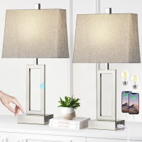 Lolikit 235 Touch Control Table Lamps Metal Bedside Lamp For Bedroom Set Of 2 With Usb Ac Ports Ac Outlet 3Way Dimmable