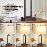 Lolikit 235 Touch Control Table Lamps Metal Bedside Lamp For Bedroom Set Of 2 With Usb Ac Ports Ac Outlet 3Way Dimmable