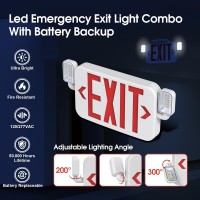 Sitisfi Led Combo Emergency Exit Sign Light With Two Adjustable Head Lights And Backup Battery Exit Light Us Standard Red Letter