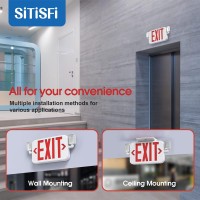 Sitisfi Led Combo Emergency Exit Sign Light With Two Adjustable Head Lights And Backup Battery Exit Light Us Standard Red Letter