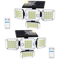 Solar Outdoor Lights 3500Lm 296 Led 7000K Dual Motion Sensor Flood Lights 4 Heads Ip65 Waterproof Powered Security Lights 33