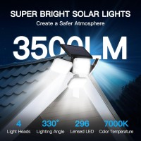 Solar Outdoor Lights 3500Lm 296 Led 7000K Dual Motion Sensor Flood Lights 4 Heads Ip65 Waterproof Powered Security Lights 33