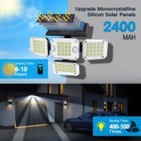 Solar Outdoor Lights 3500Lm 296 Led 7000K Dual Motion Sensor Flood Lights 4 Heads Ip65 Waterproof Powered Security Lights 33