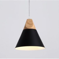 9-Inch Cone Pendant Lights Fixtures Wooden Chandelier Lighting E26 Modern Flush Mount Ceiling Light Retro Black Length Adjustable Hanging Lamp For Bedroom Kitchen Island Dining Room Living Room