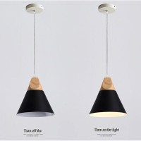 9-Inch Cone Pendant Lights Fixtures Wooden Chandelier Lighting E26 Modern Flush Mount Ceiling Light Retro Black Length Adjustable Hanging Lamp For Bedroom Kitchen Island Dining Room Living Room