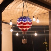 Teresas Collections Patriotic Hot Air Balloon Solar Lantern For Garden Decor Halloween Christmas Party Hanging Flickering Flame