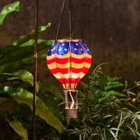 Teresas Collections Patriotic Hot Air Balloon Solar Lantern For Garden Decor Halloween Christmas Party Hanging Flickering Flame