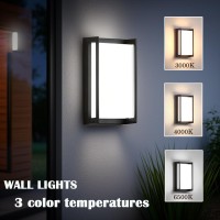 Iyogaled Modern Exterior Lighting Fixtures, 3-Color Temperature Front Porch Light Fixtures, Ip65 Waterproof Wall Sconce,18W Rectangular Black Outdoor Wall Lights For House Walkway Stair Garage