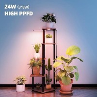 Barrina Plant Stand With Grow Lights Full Spectrum 5 Tier Potted Corner Plant Shelf With Grow Lights Panel Dimmable 24W 3 X 8