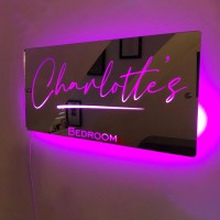 Hadefa Acrylic Led Mirror, Personalized Name Mirror, 15X7 Inches, Multi Color Lighting, Wall Decoration