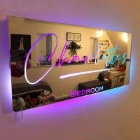 Hadefa Acrylic Led Mirror, Personalized Name Mirror, 15X7 Inches, Multi Color Lighting, Wall Decoration