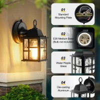 Okeli Dusk To Dawn Outdoor Wall Lights Exterior Waterproof Lantern Front Porch Sconce Lighting With Water Ripple Glass Shade